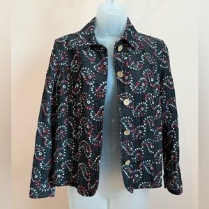 Coldwater Creek Paisley ButtonFront Jacket Black 
Red White embroidered Size SP